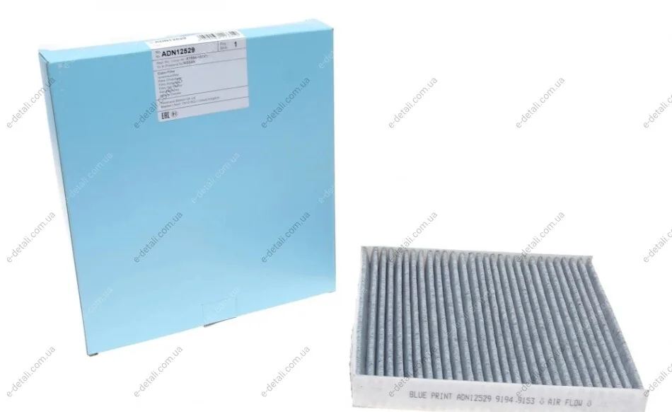 Фильтр салона Nissan X-trail 01-/ Murano 03-/ Infiniti EX 08-/ FX 03- (угольный) BLUE PRINT ADN12529 (фото 1)