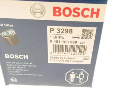Фильтр масляный Ford Escort/Fiesta 1.0-1.6 -95 /Skoda Favorit 1.3 89-97 BOSCH 0 451 103 298
