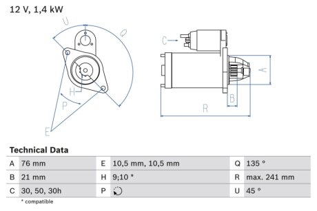 Стартер BOSCH 0986014840