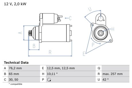 Стартер BOSCH 0986018390