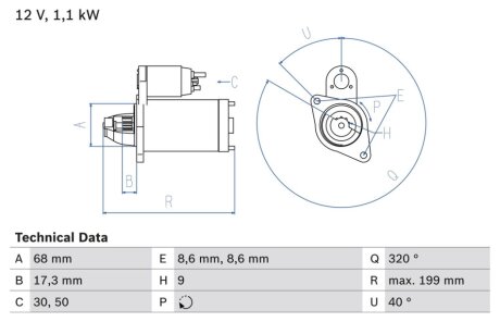 Стартер BOSCH 0986023660