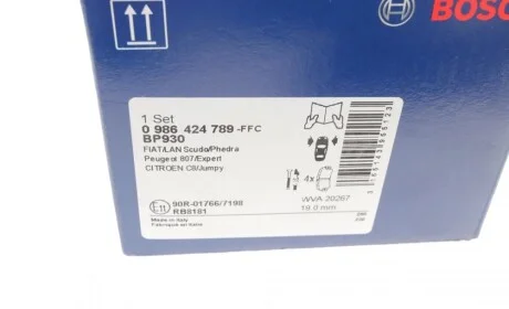 Колодки тормозные (передние) Citroen C8 02-/Jumpy/Fiat Scudo/Peugeot Expert 95-06/807 02- (+датчики) BOSCH 0 986 424 789