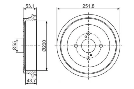 Барабан гальмівний (задній) Toyota Yaris 05- (53,1x251,8) d1=55mm/d2=200mm BOSCH 0 986 477 296