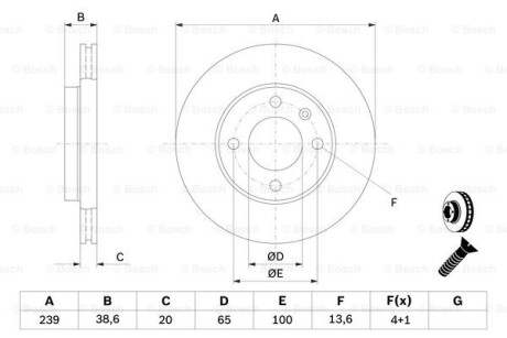 Диск гальмівний перед.(вентил.) AUDI 80 -87 VW Golf 2/3, Passat -88 (239*20) BOSCH 0986478017