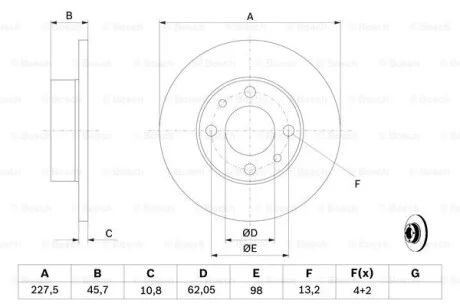 Диск гальмівний перед. FIAT Uno, Regata, Ritmo SEAT Ibiza (227*10,8) BOSCH 0986478063