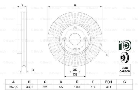 Диск гальм. передн. MAZDA 2 14- BOSCH 0986479E56