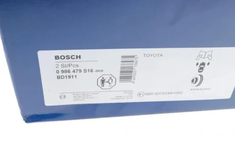 Диск тормозной (передний) Toyota Auris 07-13/ Corolla 06- (272.8x26) BOSCH 0 986 479 S16
