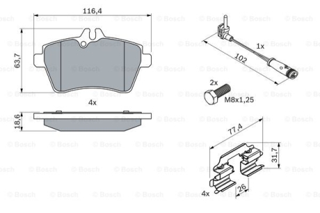 DB Гальмівні колодки передн. (з пластинами для монтажу) BOSCH 0986494290