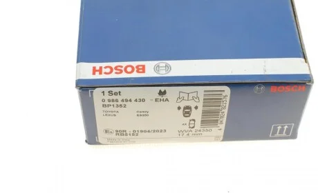 Колодки гальмівні (передні) Toyota Camry/Lexus ES 01- (Akebono) BOSCH 0 986 494 430
