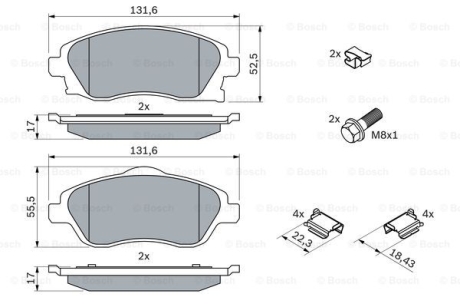 Гальмівні колодки, дискові BOSCH 0986494625 (фото 1)