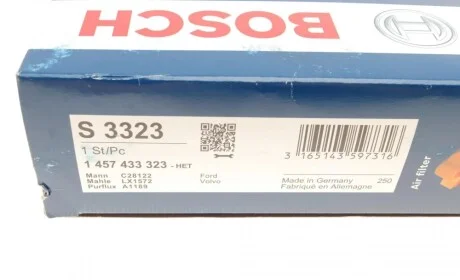 Фильтр воздушный Volvo C30/S40 II/V50/Ford Focus C-Max/Focus II 1.4-2.0 03-12 BOSCH 1 457 433 323