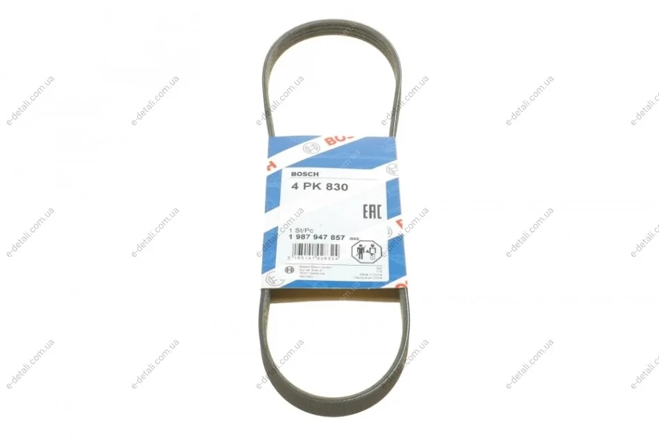 Ремень генератора Nissan Primera/Micra/Note 1.2-2.0 90-10/Chevrolet Aveo 1.2 04- (4PK830) BOSCH 1 987 947 857 (фото 1)