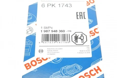 Ремень генератора Peugeot 206/306/4007/406/4007/Citroen C5 1.9TD/2.0/2.2HDI 96- (6PK1743) BOSCH 1 987 948 360