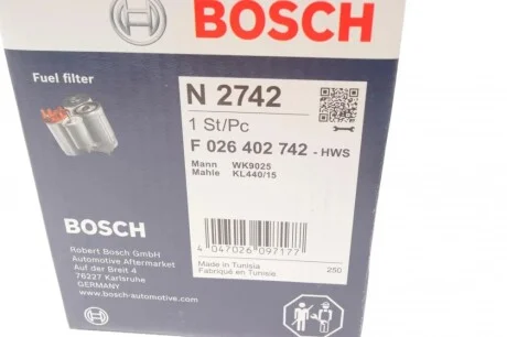 Фильтр топливный Nissan Qashqai/X-Trail 1.5/2.0dci 07- BOSCH F 026 402 742