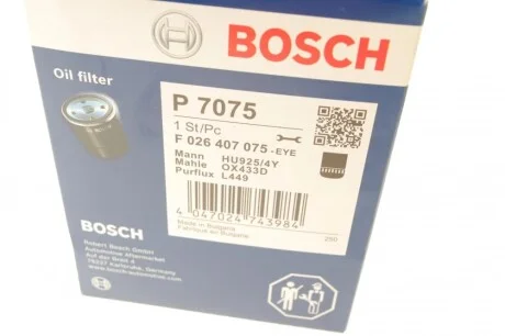 Фильтр масляный Volvo XC60/XC90/V70 3.0/3.2i 06-15/Land Rover Freelander 3.2 24V 06-14 BOSCH F 026 407 075