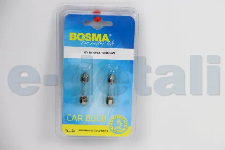 Автолампа SV8,5 12V 5W 10X36 C5W BLISTER (2 шт) BOSMA 1680B