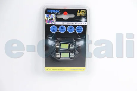 Автолампа SV8,5 LED 12V 1xCOB LED WHITE 10X36 (2 шт) BOSMA 3635