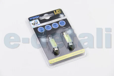 Автолампа SV8,5 LED 12V 1xSMD MEGA LED WHITE 10X39 (2 шт) BOSMA 3673
