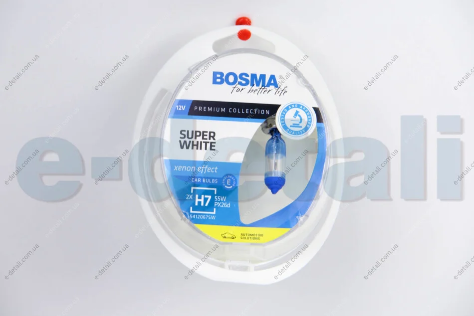 Автолампа H7 SUPER WHITE 12V 55W PX26D Упаковка 2шт BOSMA 3691 (фото 1)