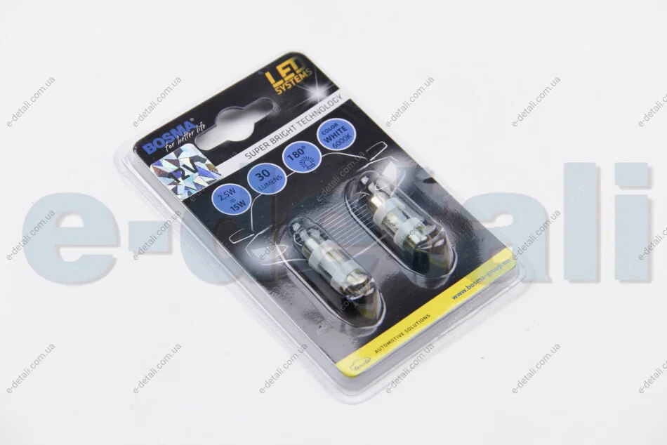 Автолампа SV8,5 LED 12V 2XSMD 5050 LED WHITE 10X31 (2 шт) BOSMA 3710 (фото 1)