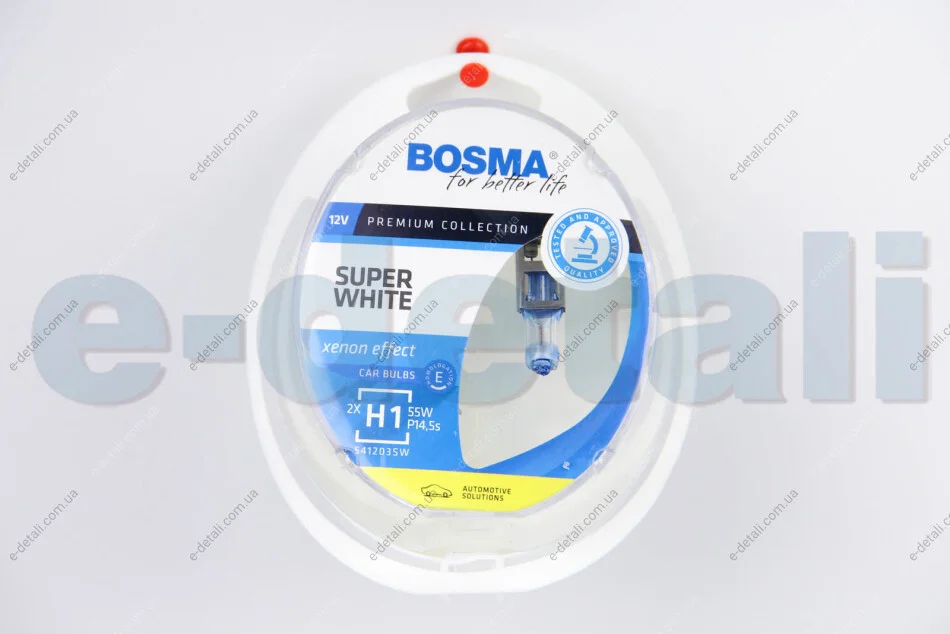 Автолампа H1 SUPER WHITE 12V 55W P14,5S Упаковка 2шт BOSMA 3721 (фото 1)