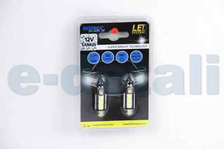 Автолампа SV8,5 LED 12V 3XSMD 5050 LED WHITE 12X36 DOUBLE POLARITY CANBUS (2 шт) BOSMA 3741