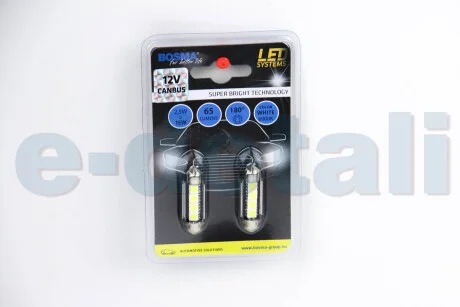 Автолампа SV8,5 LED 12V 4XSMD 5050 LED WHITE 12X39 DOUBLE POLARITY CANBUS (2 шт) BOSMA 3789