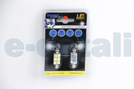 Автолампа SV8,5 LED 12V 6XSMD 5050 LED WHITE 12x39 (2 шт) BOSMA 3833