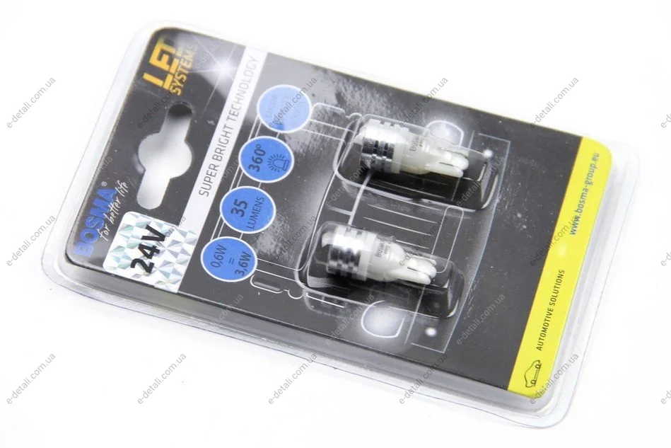 Автолампа T10 LED 24V 1XSMD 7080 LED WHITE (2 шт) BOSMA 4007 (фото 1)