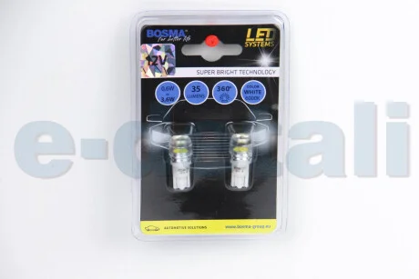 Автолампа T10 LED 12V 1xSMD 7080 LED WIDE VIEWING WHITE (2 шт) BOSMA 4014