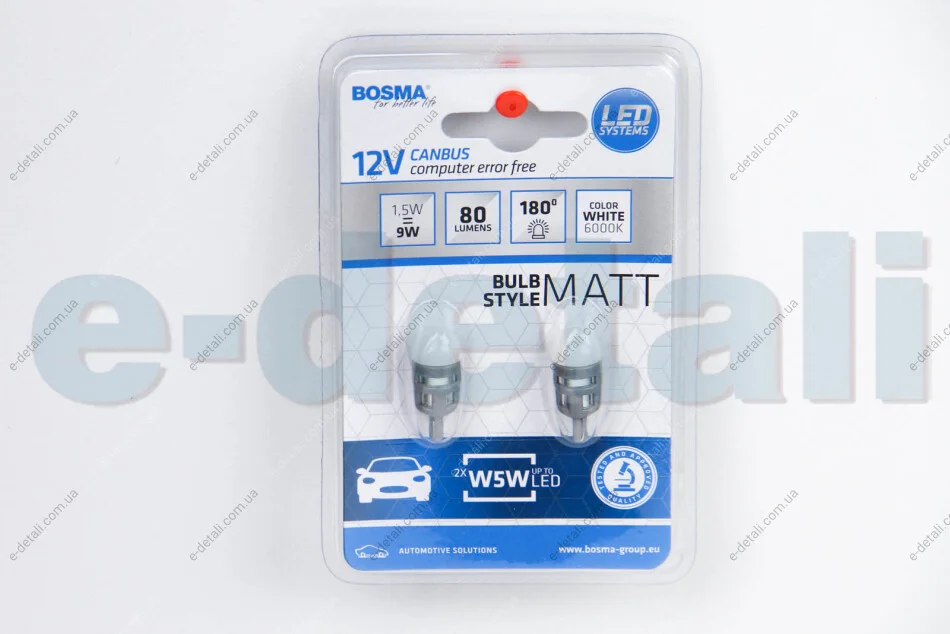 Автолампа T10 LED 12V 2XSMD 5630 LED WHITE MAT (2 шт) BOSMA 4069 (фото 1)