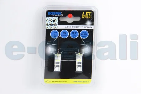 Автолампа T10 LED 12V 8XSMD 3528 LED WHITE DOUBLE POLARITY CANBUS (2 шт) BOSMA 4229