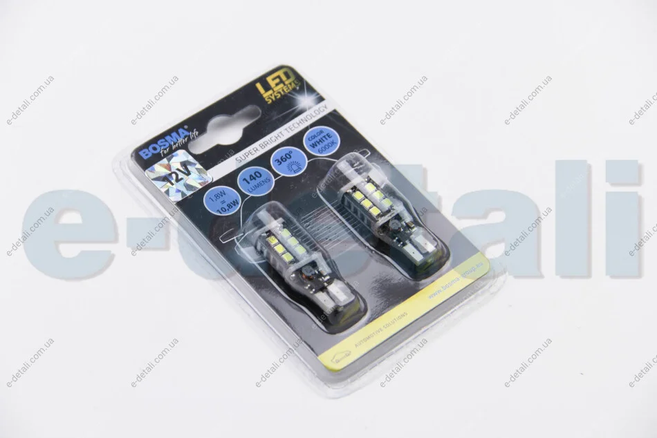 Автолампа T15 LED 12V 15xSMD 3528 LED WHITE (2 шт) BOSMA 4250 (фото 1)