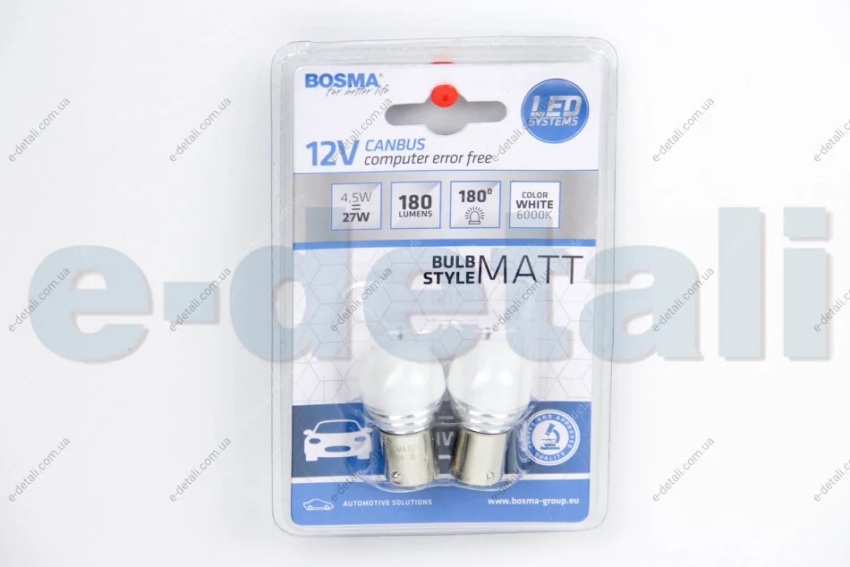 Автолампа BA15S LED 12V 9XSMD 2835 LED WHITE MAT (2 шт) BOSMA 4984 (фото 1)
