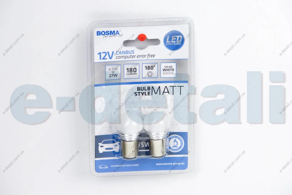 Автолампа BAY15D LED 12V 9XSMD 2835 LED WHITE MAT (2 шт) BOSMA 5066 (фото 1)