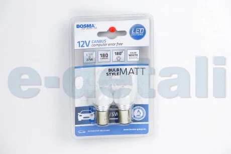 Автолампа BAY15D LED 12V 9XSMD 2835 LED WHITE MAT (2 шт) BOSMA 5066