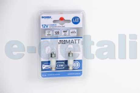 Автолампа SV8,5 LED 12V 6XSMD 2835 LED MAT WHITE 10x36 (2 шт) BOSMA 5080