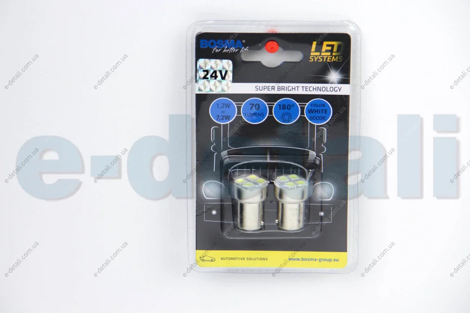 Автолампа BA15S LED 24V 4XSMD 5050 LED WHITE (2 шт) BOSMA 5417 (фото 1)