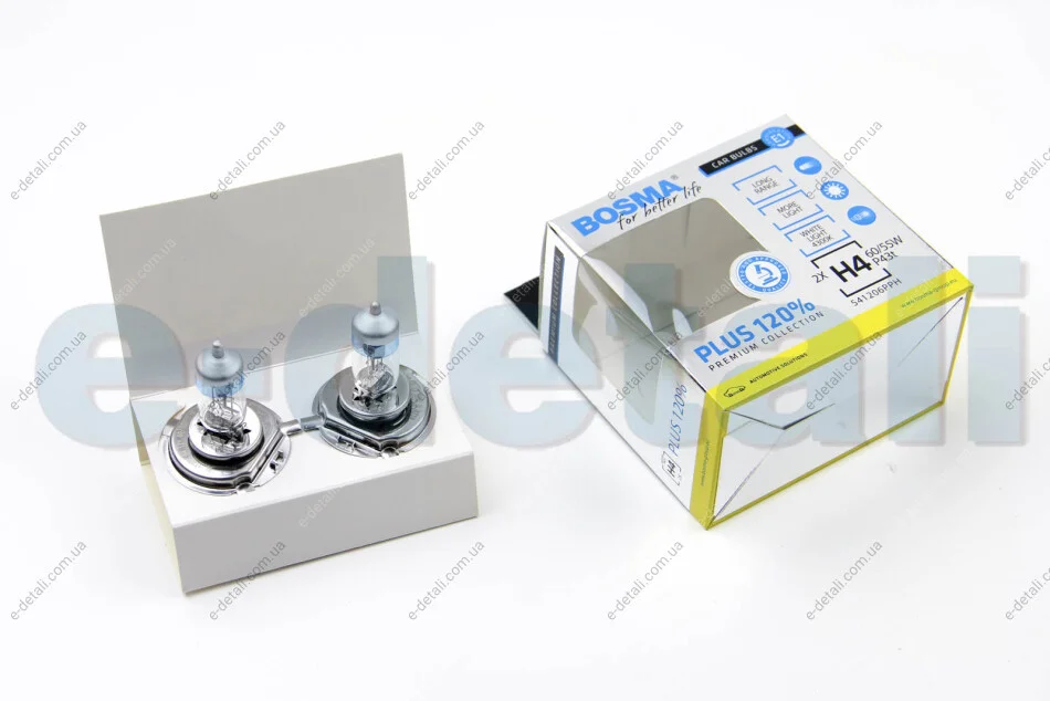 Автолампа H4 PLUS 120% 12V 60/55W P43T Упаковка 2шт BOSMA 5455 (фото 1)