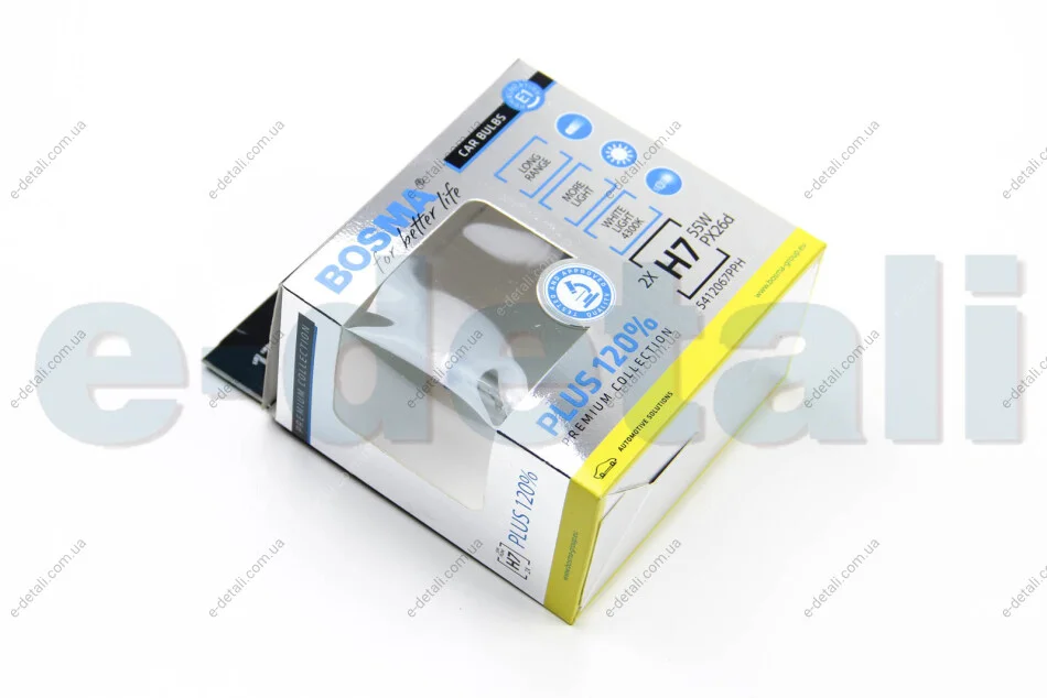 Автолампа H7 PLUS 150% 12V 55W PX26D Упаковка 2шт BOSMA 5462 (фото 1)