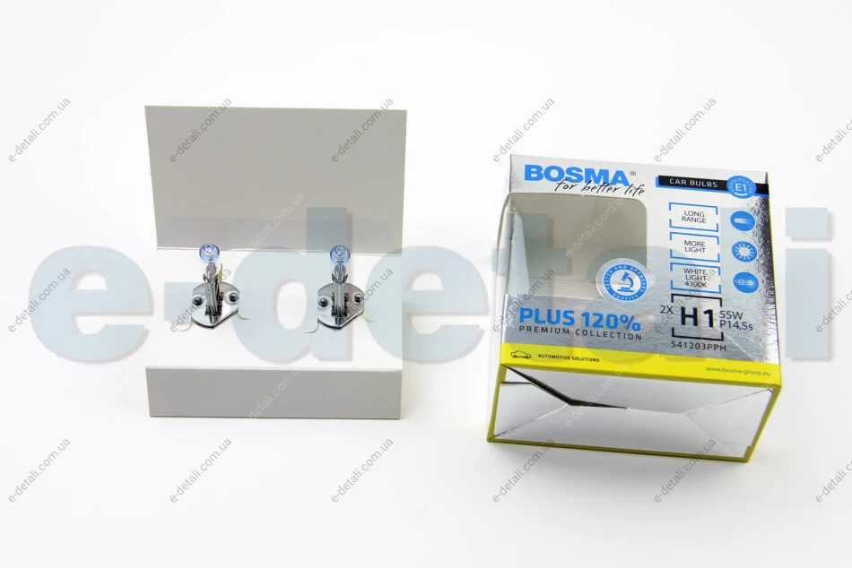 Автолампа H1 PLUS 120% 12V 55W P14,5S Упаковка 2шт BOSMA 5479 (фото 1)
