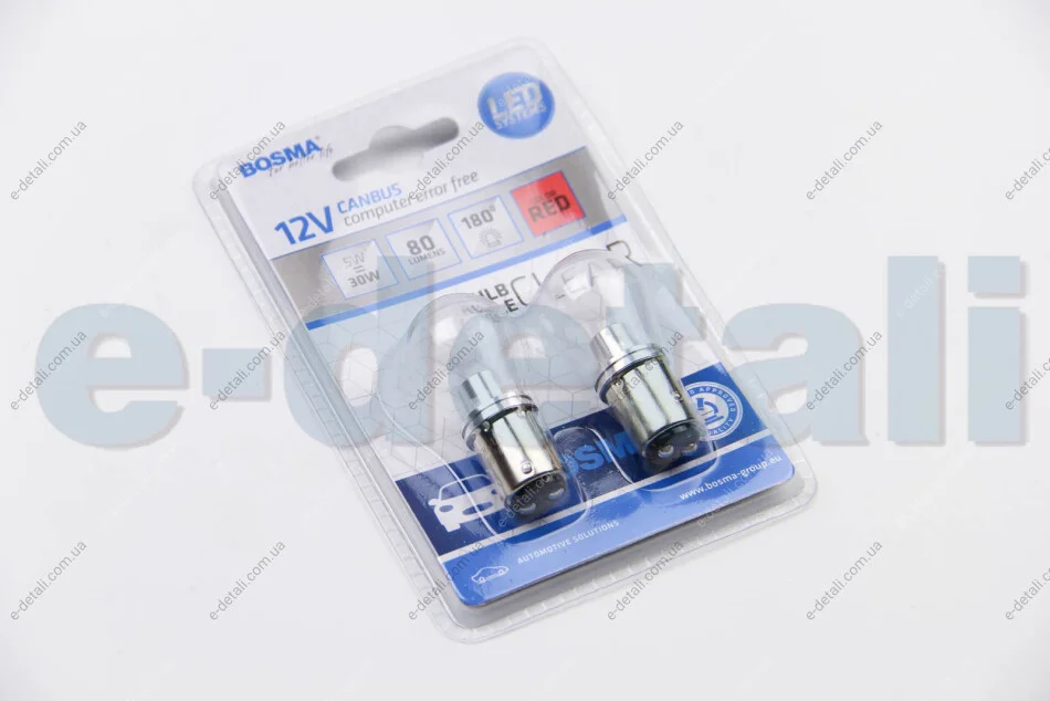 Автолампа BAY15D 12V 1xLED CREE3535 RED CLEAR STYLE CANBUS (blister 2 шт) BOSMA 6698 (фото 1)