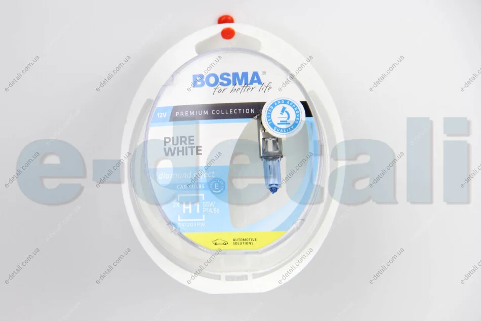 Автолампа H1 PURE WHITE 12V 55W P14,5S Упаковка 2шт BOSMA 8900 (фото 1)