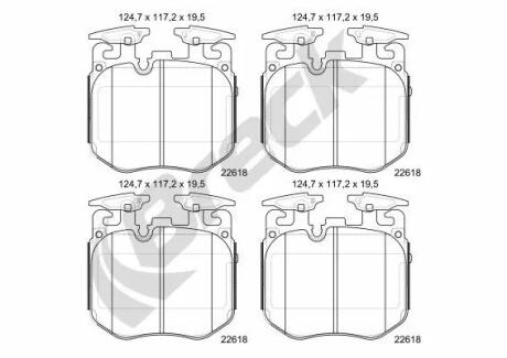 Керамічні гальмівні колодки передн (з балансирами з шумопоглинаючою пластиною) BMW 2 (G42 G87) 3 (G20 G80 G28) 3 (G21) 3 (G21 G81) 4 (G22 G82) 4 (G23 G83) 1.6-Electric 07.15- BRECK 226180055100 (фото 1)