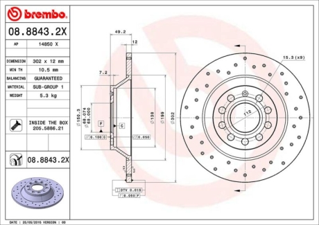 Тормозной диск BREMBO 08.8843.2X