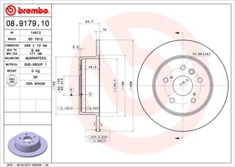 Диск тормозной TOYOTA CAMRY задн. (выр-во) BREMBO 08.9179.10 (фото 1)