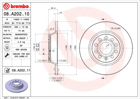 Тормозной диск BREMBO 08.A202.11