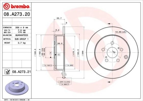 Гальмівний диск BREMBO 08.A273.21 (фото 1)