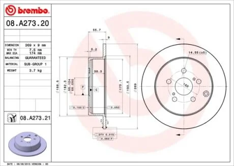 Тормозной диск BREMBO 08.A273.21