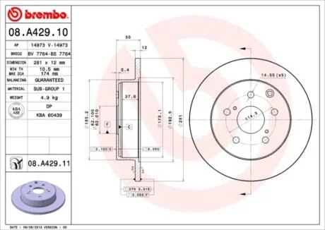 Диск тормозной TOYOTA RAV 4 задн. (выр-во) BREMBO 08.A429.10